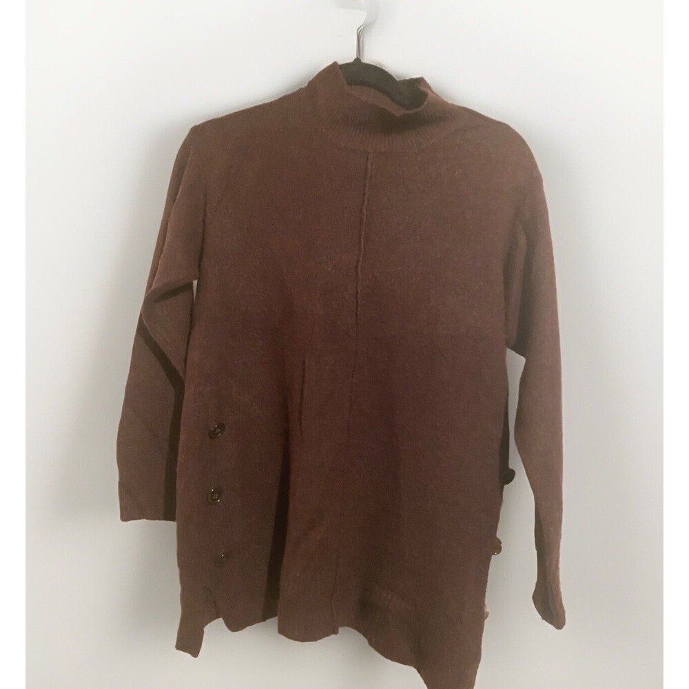 Peyton Primrose Khaki Pullover Mock Neck Raw Seams Button Accents Size‎ Medium